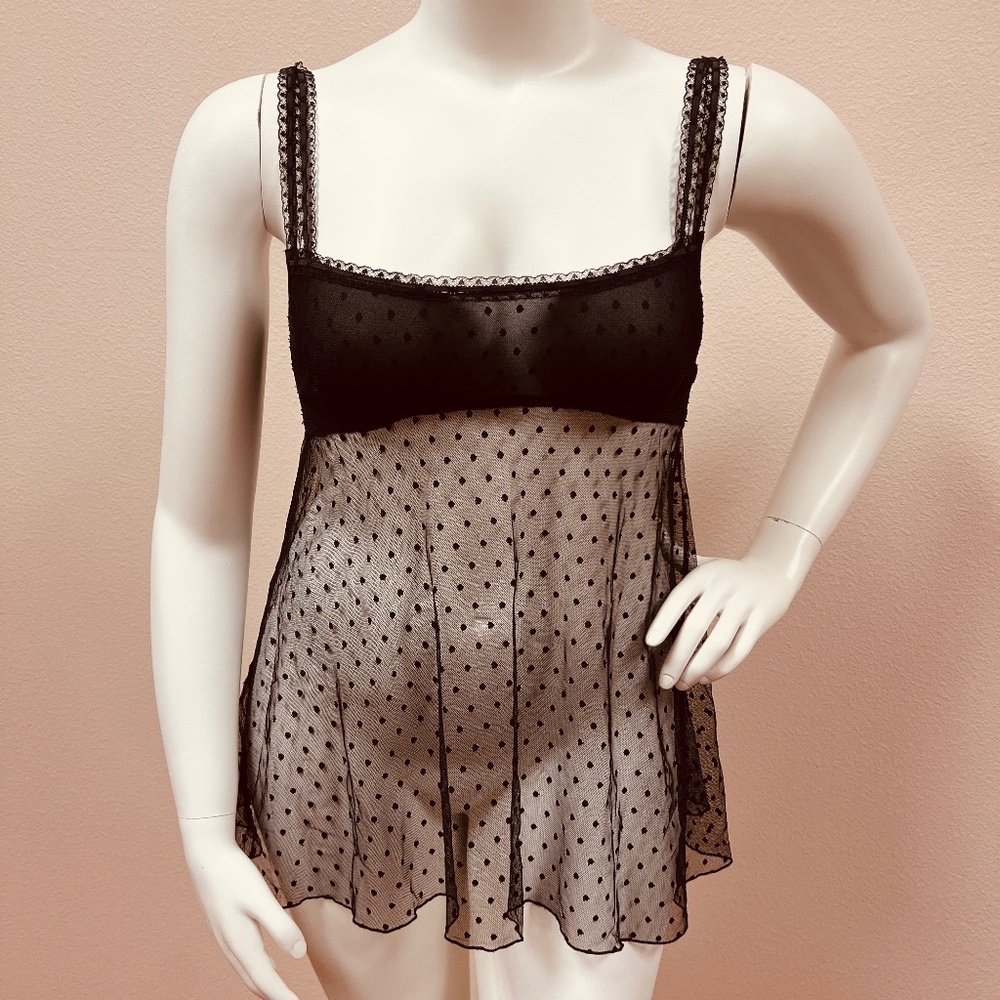 Victoria's Secret Black Mesh Babydoll Top w/ Swiss Dots | Size Medium